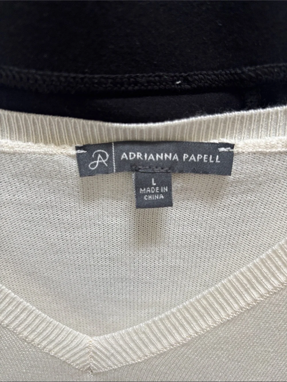 Adrianna Papell Cream V-Neck Sweater with Pom-Pom Sleeve Detail - Picture 2 of 5